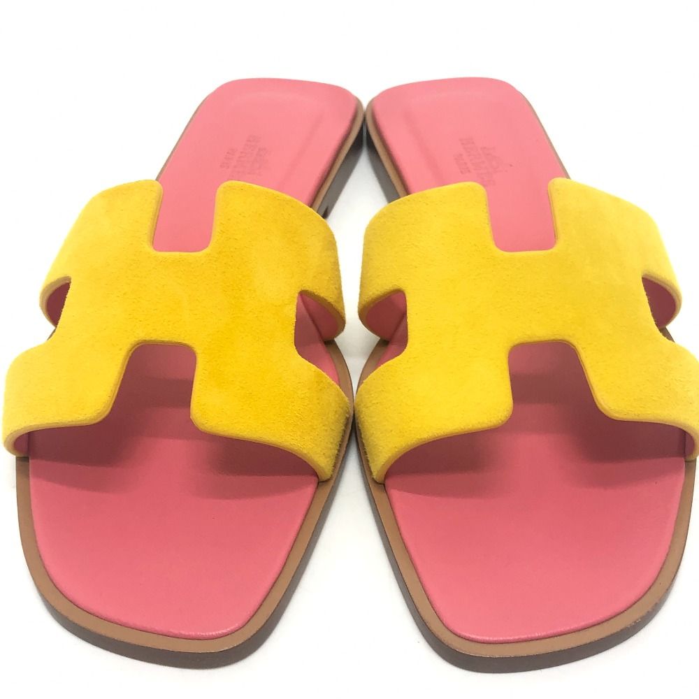 Hermes Sandals Oran Logo Leather Suede Pink — view 3