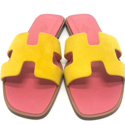 Hermes Sandals Oran Logo Leather Suede Pink — view 3