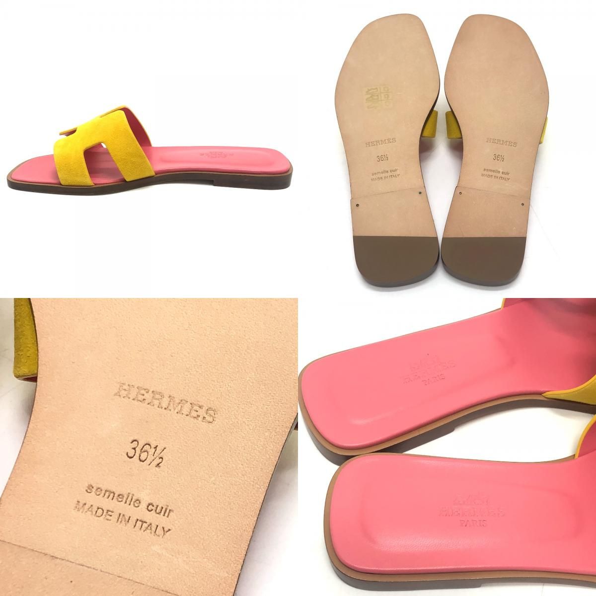 Hermes Sandals Oran Logo Leather Suede Pink — view 8