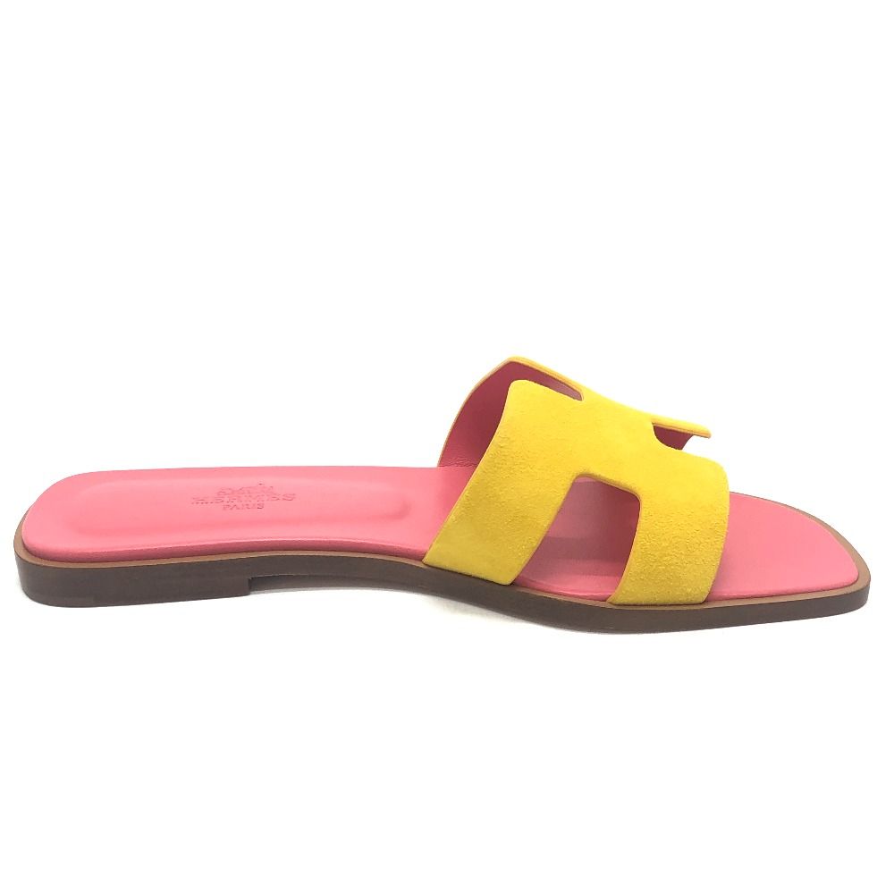Hermes Sandals Oran Logo Leather Suede Pink — view 6