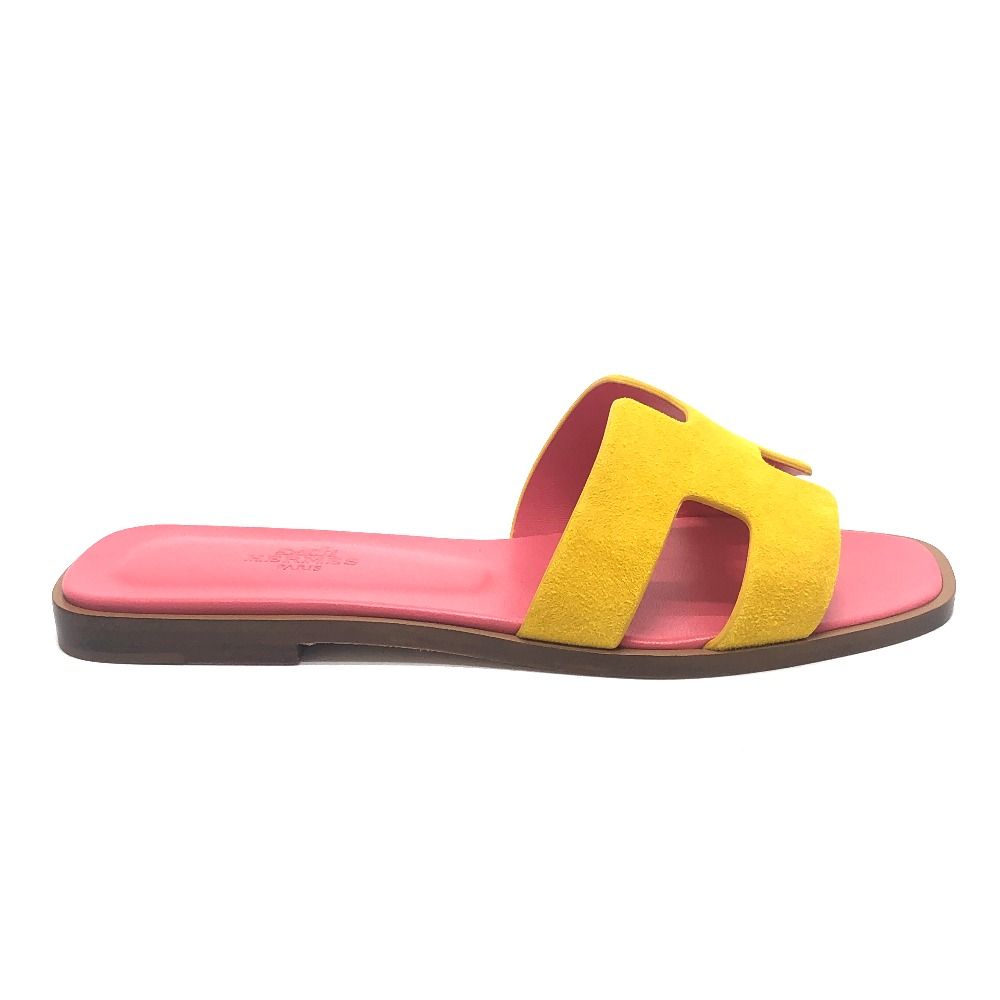 Hermes Sandals Oran Logo Leather Suede Pink — view 7