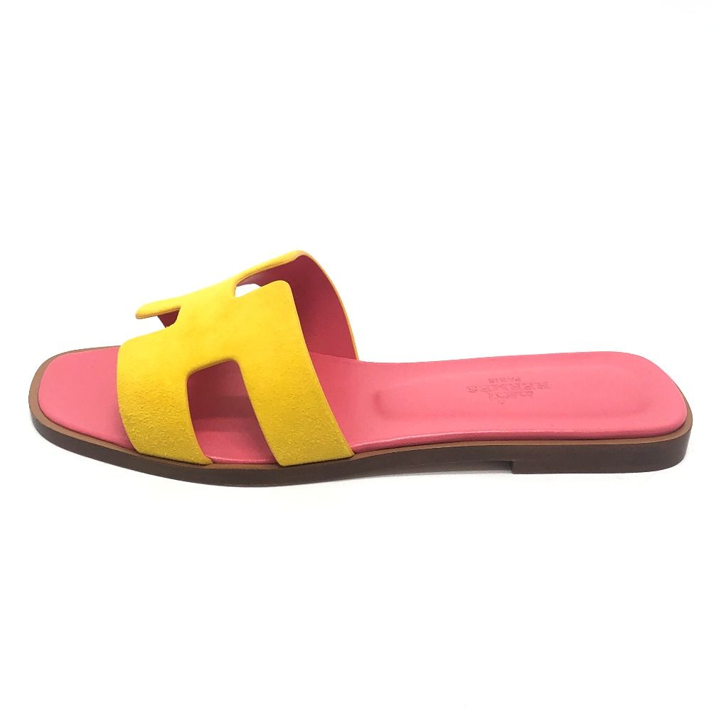 Hermes Sandals Oran Logo Leather Suede Pink — view 5