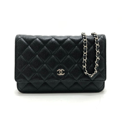 Chanel Shoulder Bag CC Logo Classic Caviar Leather Black