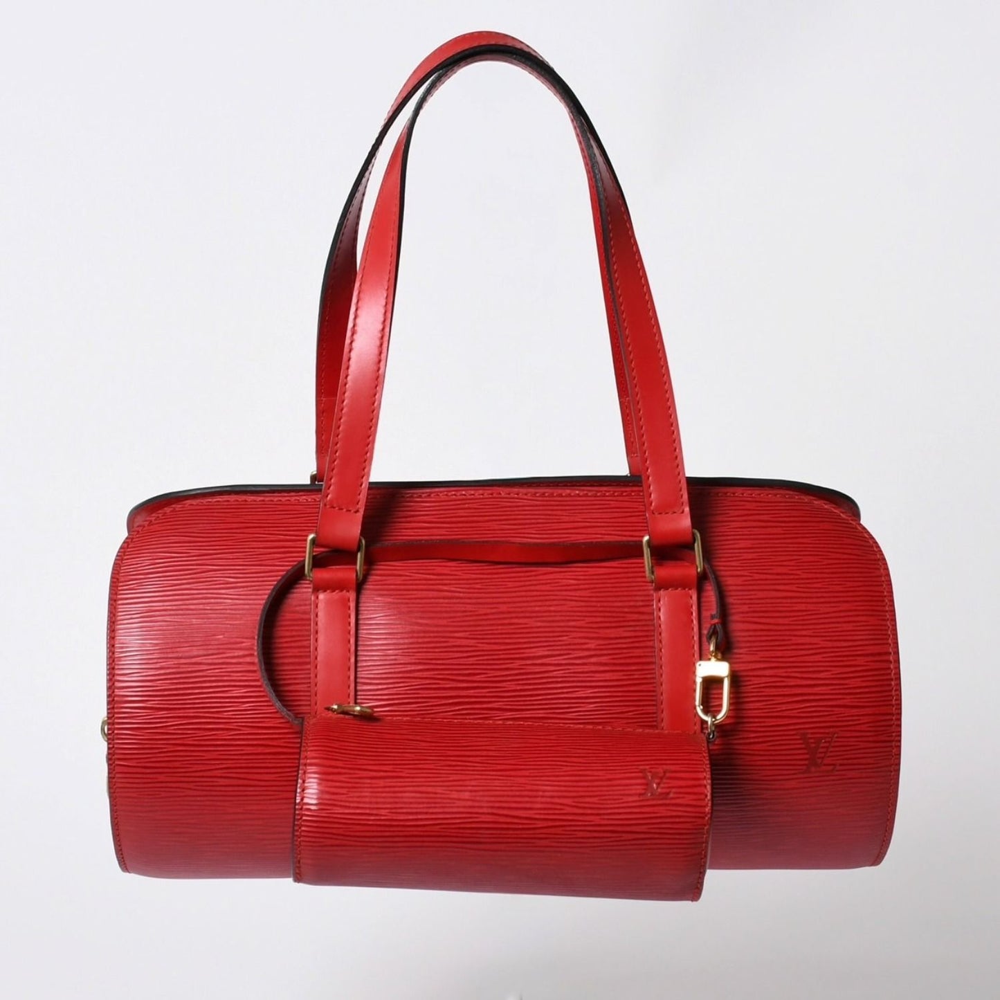 Louis Vuitton Soufflot Handbag Epi Leather Red Gold