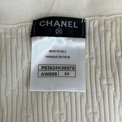 Chanel Cardigan 34 S White Long Sleeve CC Logo Tag One Side Resewn — view 3