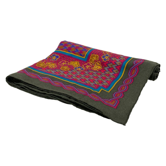 Hermes Shawl Pink Geometric Pattern Floral Cashmere Silk Scarf