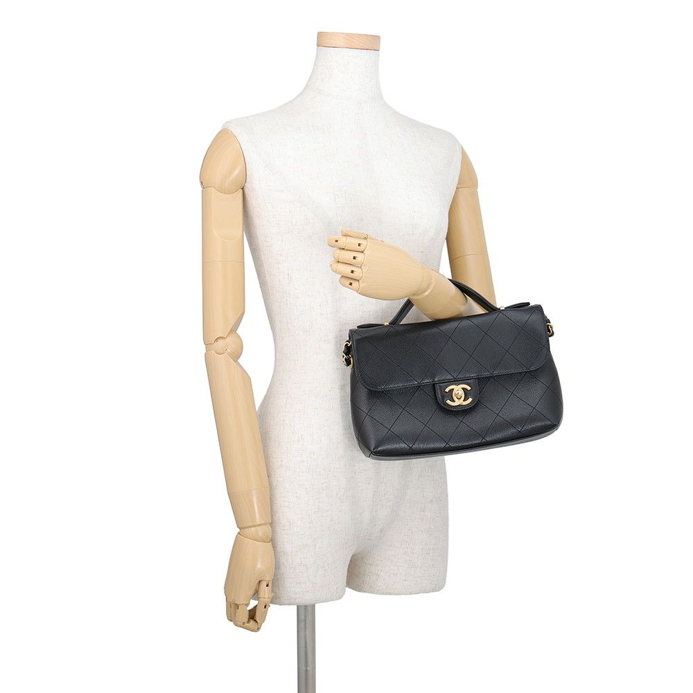 Chanel Shoulder Bag Quilted CC Logo Caviar Leather Black 2-Way — view 4