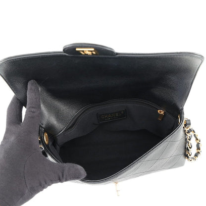 Chanel Shoulder Bag Quilted CC Logo Caviar Leather Black 2-Way — view 6