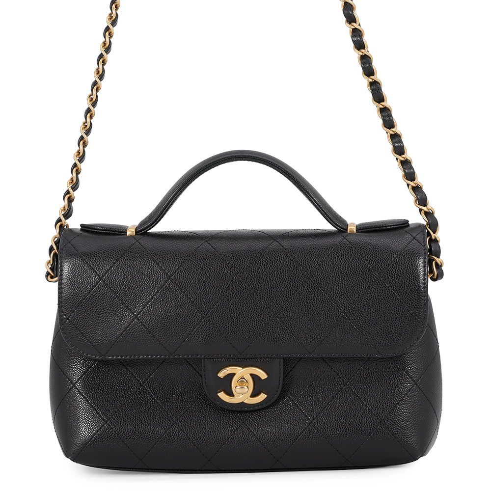 Chanel Shoulder Bag Quilted CC Logo Caviar Leather Black 2-Way