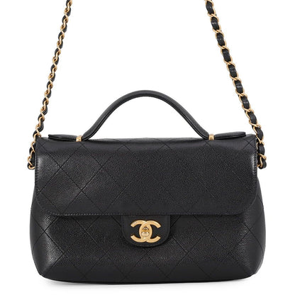 Chanel Shoulder Bag Quilted CC Logo Caviar Leather Black 2-Way