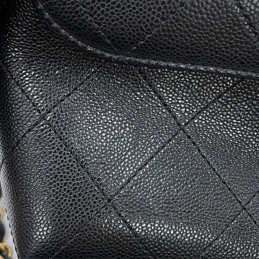 Chanel Shoulder Bag Quilted CC Logo Caviar Leather Black 2-Way — view 8