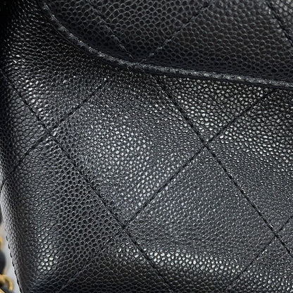Chanel Shoulder Bag Quilted CC Logo Caviar Leather Black 2-Way — view 8