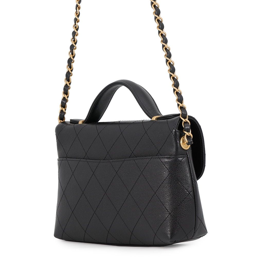 Chanel Shoulder Bag Quilted CC Logo Caviar Leather Black 2-Way — view 2