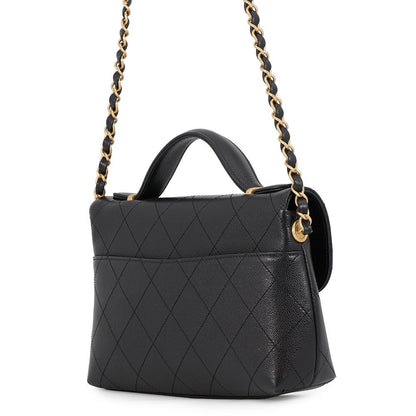 Chanel Shoulder Bag Quilted CC Logo Caviar Leather Black 2-Way — view 2