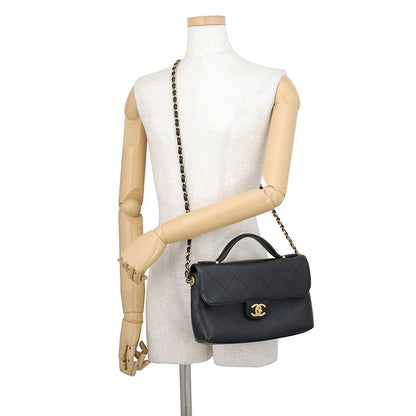 Chanel Shoulder Bag Quilted CC Logo Caviar Leather Black 2-Way — view 5