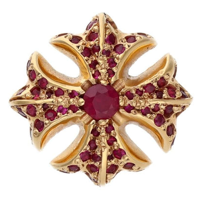 Chrome Hearts 22K 4 CH Pls P Ruby CH Plus Stud Pave Gold Earrings — view 3