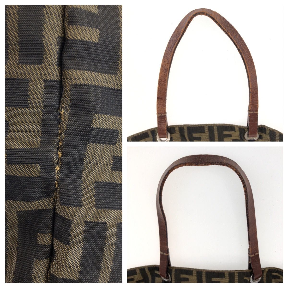 Fendi Zucca Brown Silver Canvas Leather Tote Bag — view 6