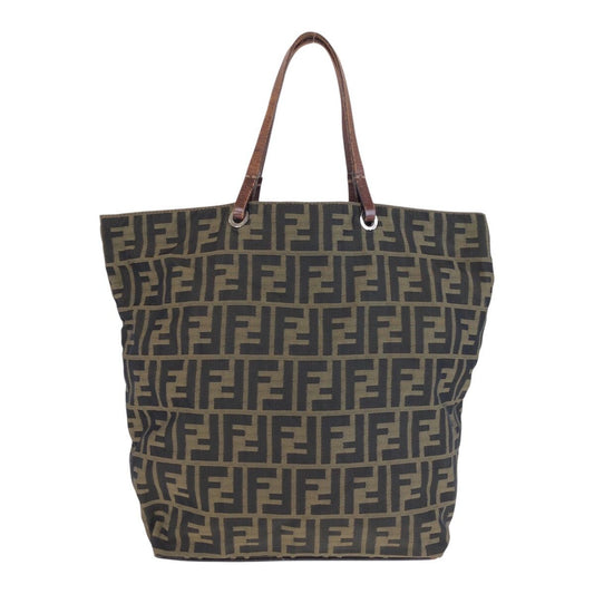 Fendi Zucca Brown Silver Canvas Leather Tote Bag
