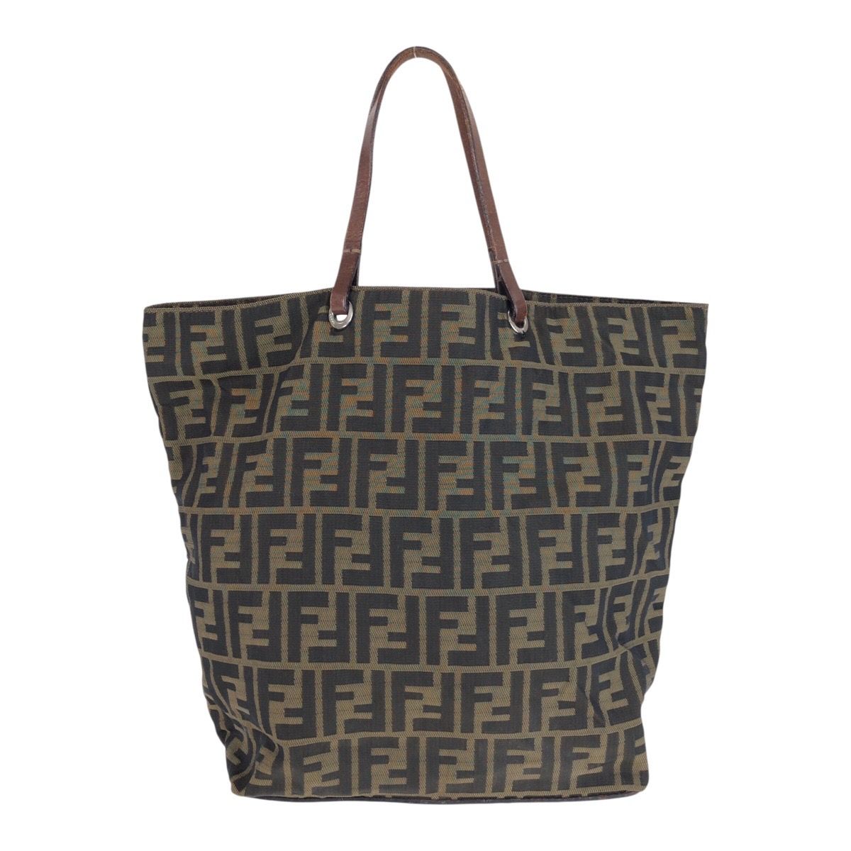 Fendi Zucca Brown Silver Canvas Leather Tote Bag — view 2