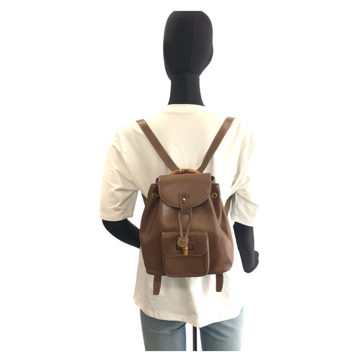 Gucci Bamboo Brown Gold Leather Backpack — view 8