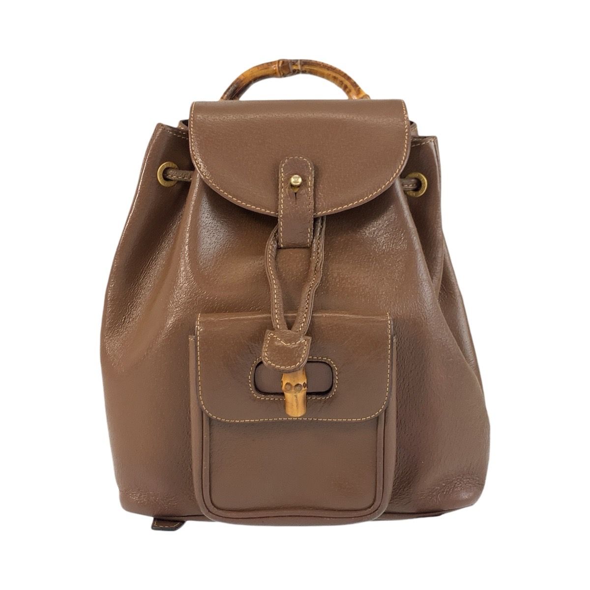 Gucci Bamboo Brown Gold Leather Backpack