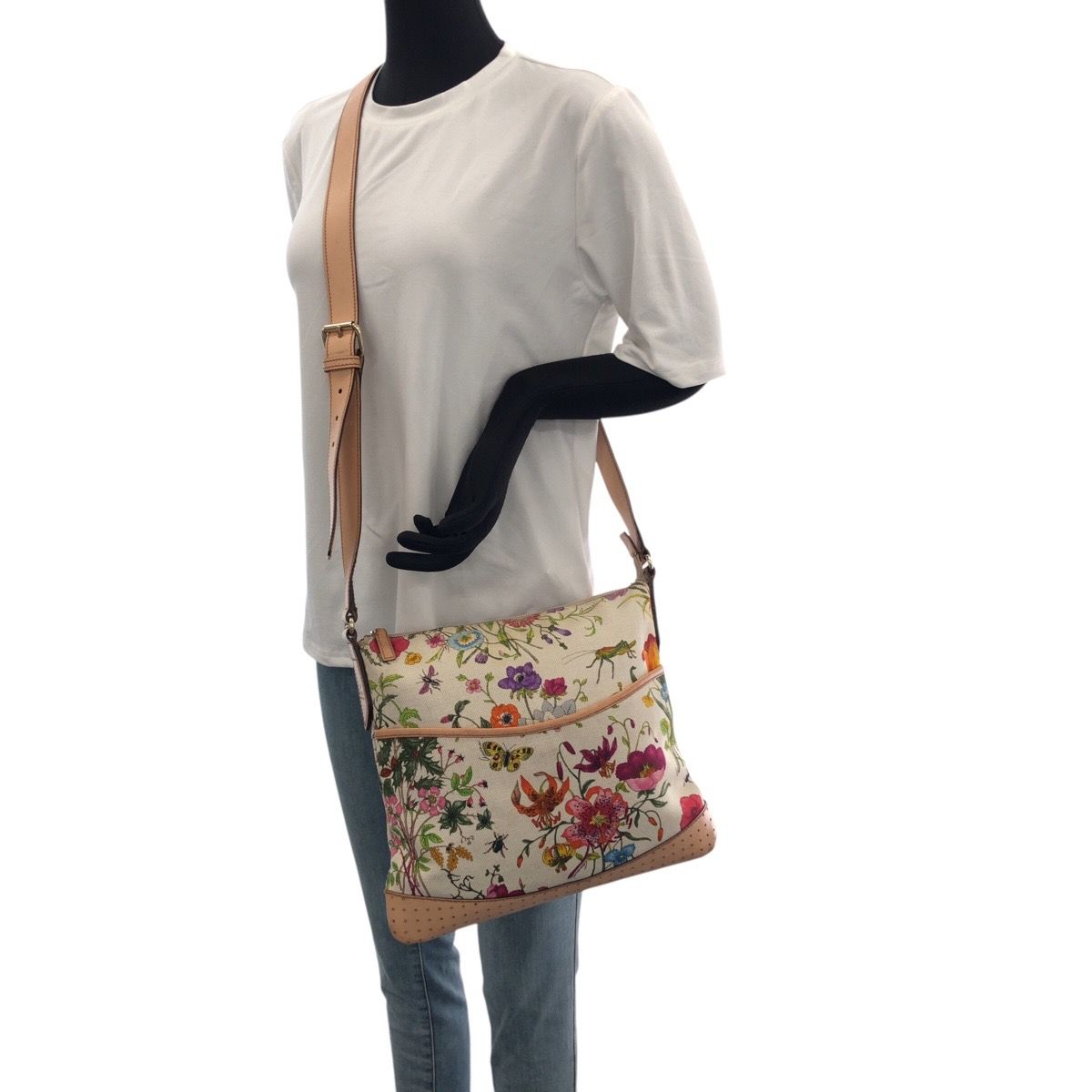 Gucci Flora Multicolor Gold Canvas Shoulder Bag — view 7