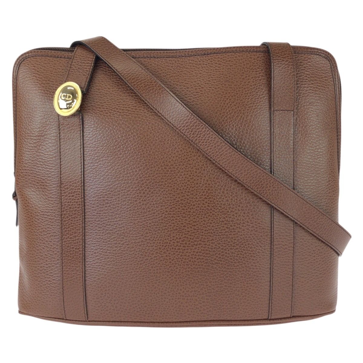 Dior Vintage Logo CD Brown Leather Shoulder Bag