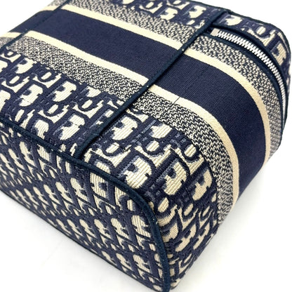 Dior Travel Vanity Cotton Off White Navy Handbag Silver — view 8
