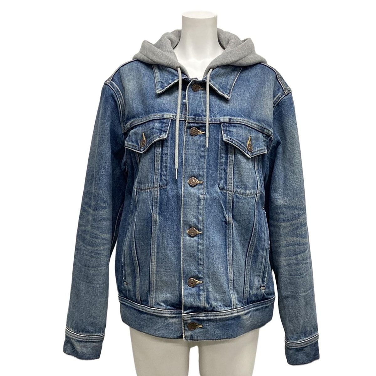Celine Jean M Trucker Jacket Blue Light Gray Long Sleeve Sweatshirt Hooded Logo