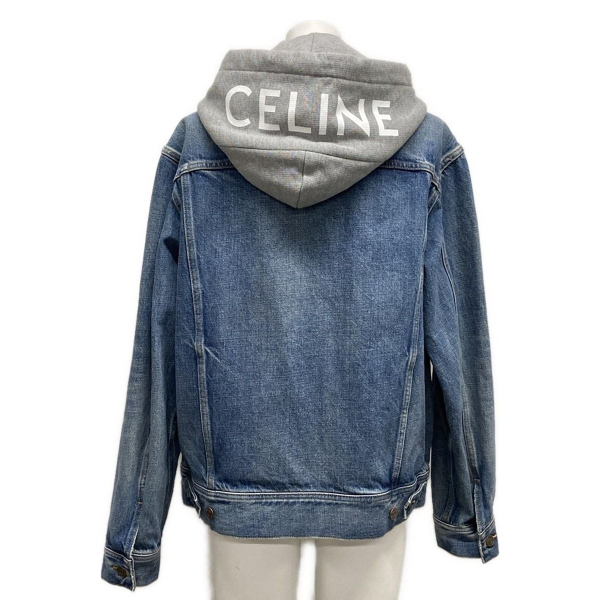 Celine Jean M Trucker Jacket Blue Light Gray Long Sleeve Sweatshirt Hooded Logo — view 2
