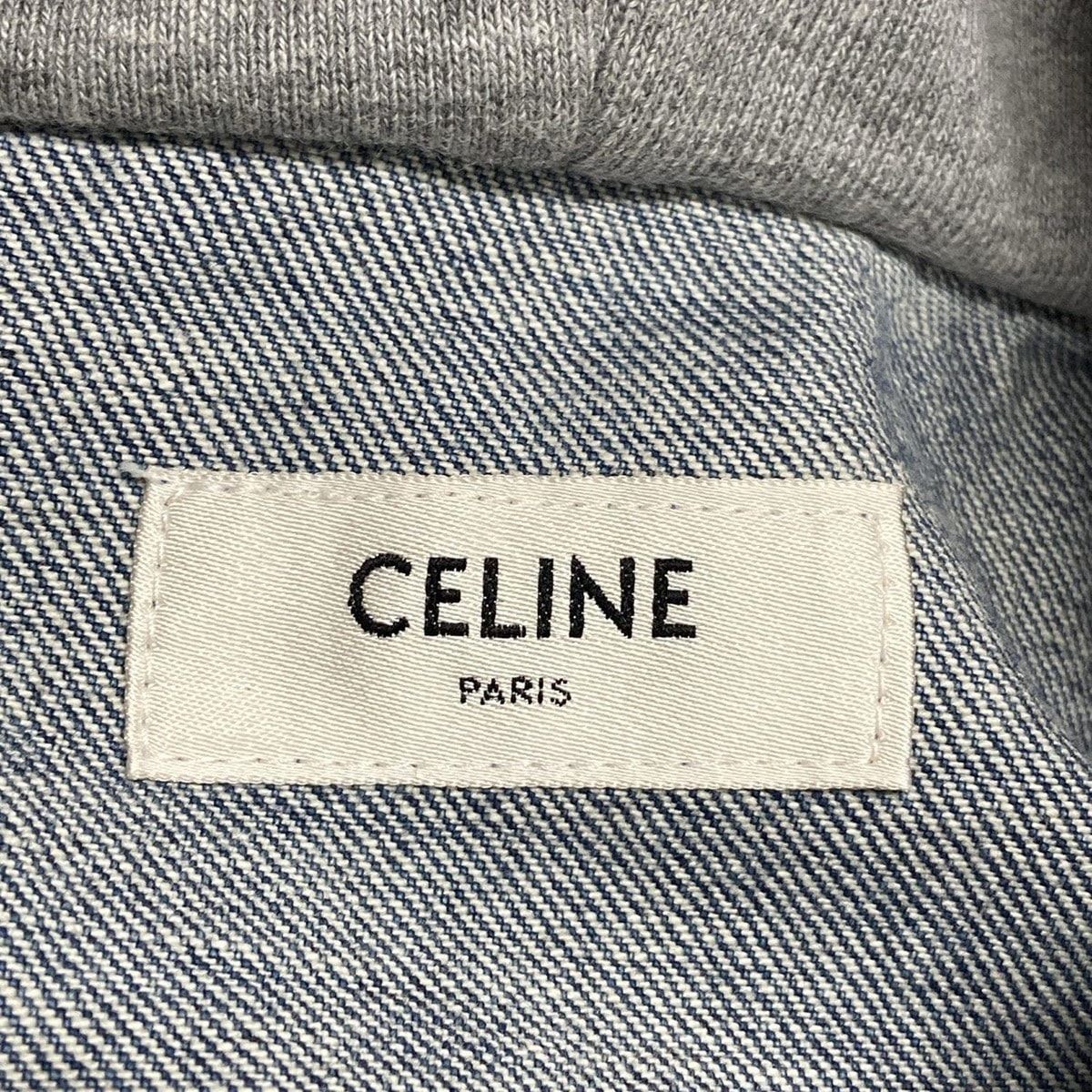 Celine Jean M Trucker Jacket Blue Light Gray Long Sleeve Sweatshirt Hooded Logo — view 3