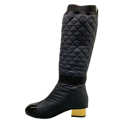 Chanel Long Boots C Black 2-Way Nylon Cover Removable with Pocket Quilted 37 — view 3