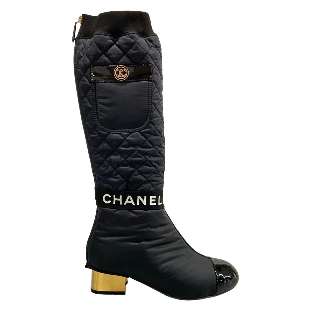 Chanel Long Boots C Black 2-Way Nylon Cover Removable with Pocket Quilted 37 — view 4