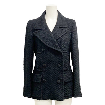 Chanel Coat 38 M Black Long Sleeve Tweed Short Length Winter Autumn Wool