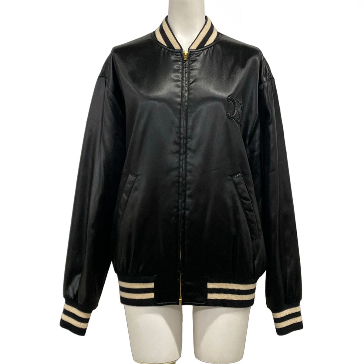 Celine Jacket 34 S Black Kazak Varsity Triomphe Spring Autumn Silk