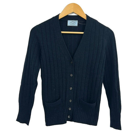 Prada Cardigan 40 M Dark Navy Long Sleeve Cashmere Blend