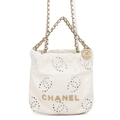 Chanel Handbag 22 Mini Perforated CC Logo Shiny Calf Leather 2-Way White