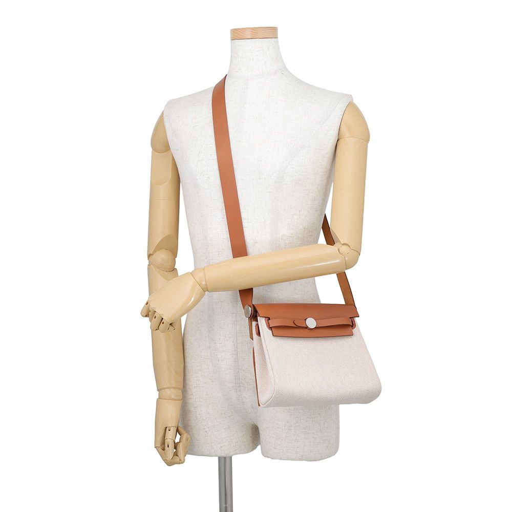 Hermes Shoulder Bag Herbag Zip Mini Ecru Fauve Silver Toile H Vache Hunter — view 4