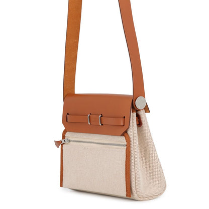 Hermes Shoulder Bag Herbag Zip Mini Ecru Fauve Silver Toile H Vache Hunter — view 2