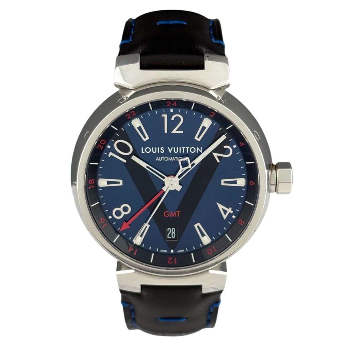 Louis Vuitton Tambour GMT Watch SS Leather Automatic Blue — view 2