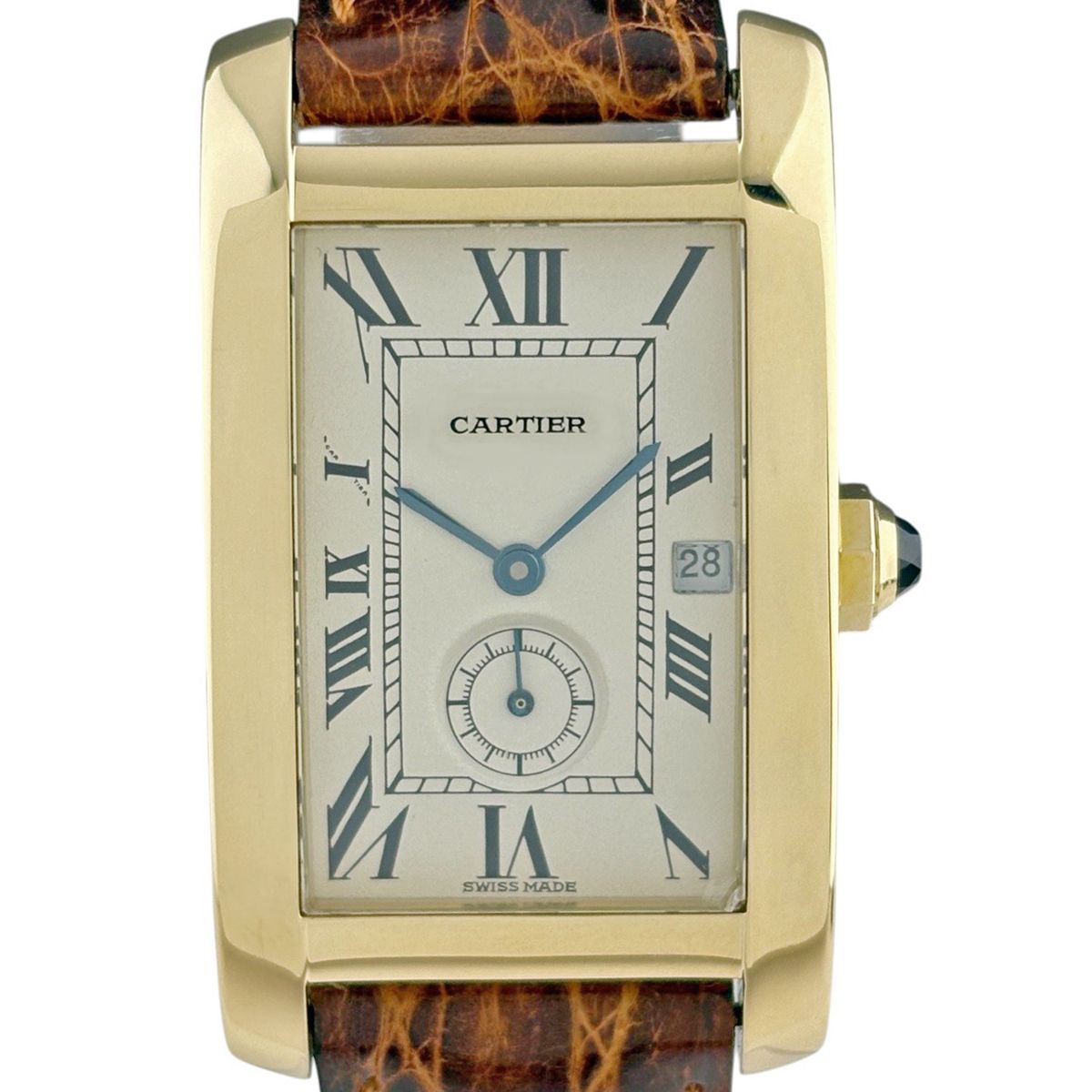 Cartier Tank American Wristwatch YG Leather Quartz Ivory Watch