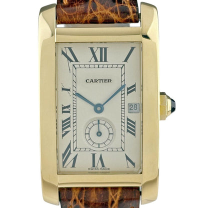 Cartier Tank American Wristwatch YG Leather Quartz Ivory Watch