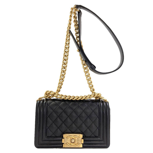 Chanel Boy Chain Shoulder Gold Bag Grained Calfskin