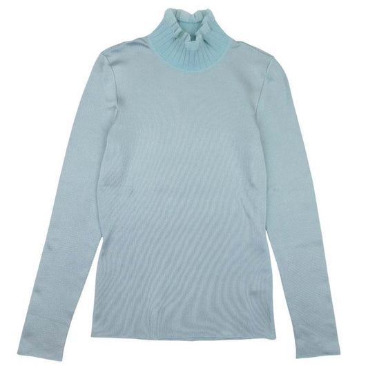 Hermes Silk High Gauge Knit Frill Neck Top 38 Light Green Sweater