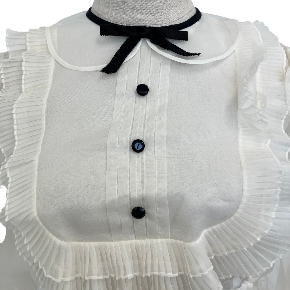 Miu Miu Puff Sleeve Cropped Sheer Ruffle Blouse 42 Off White — view 4