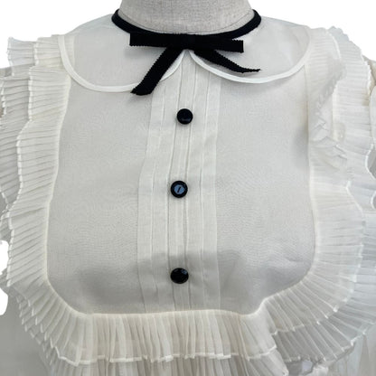 Miu Miu Puff Sleeve Cropped Sheer Ruffle Blouse 42 Off White — view 4