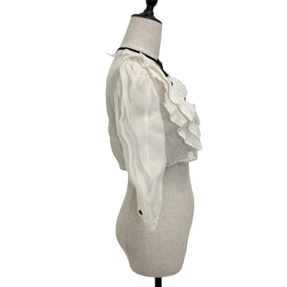 Miu Miu Puff Sleeve Cropped Sheer Ruffle Blouse 42 Off White — view 3