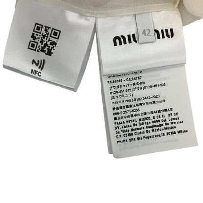 Miu Miu Puff Sleeve Cropped Sheer Ruffle Blouse 42 Off White — view 7