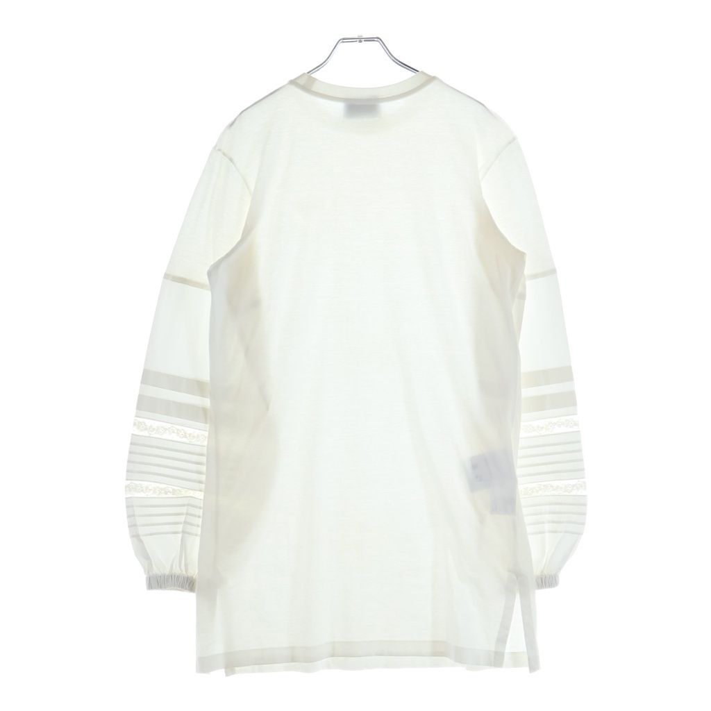 Prada Triangle Logo Lace Cotton Long Sleeve T-Shirt Dress #xs White — view 2