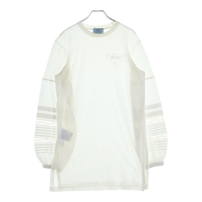 Prada Triangle Logo Lace Cotton Long Sleeve T-Shirt Dress #xs White